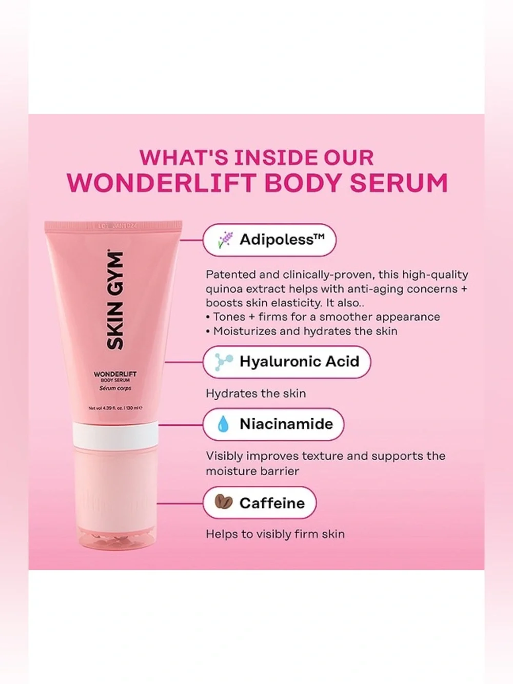 Skin Gym WonderLift Body Serum 4.39 oz 130 mL Body Roller NEW
